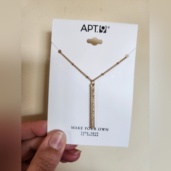 Apt 9 necklace gold color bar tiny stones new - Picture 1 of 5